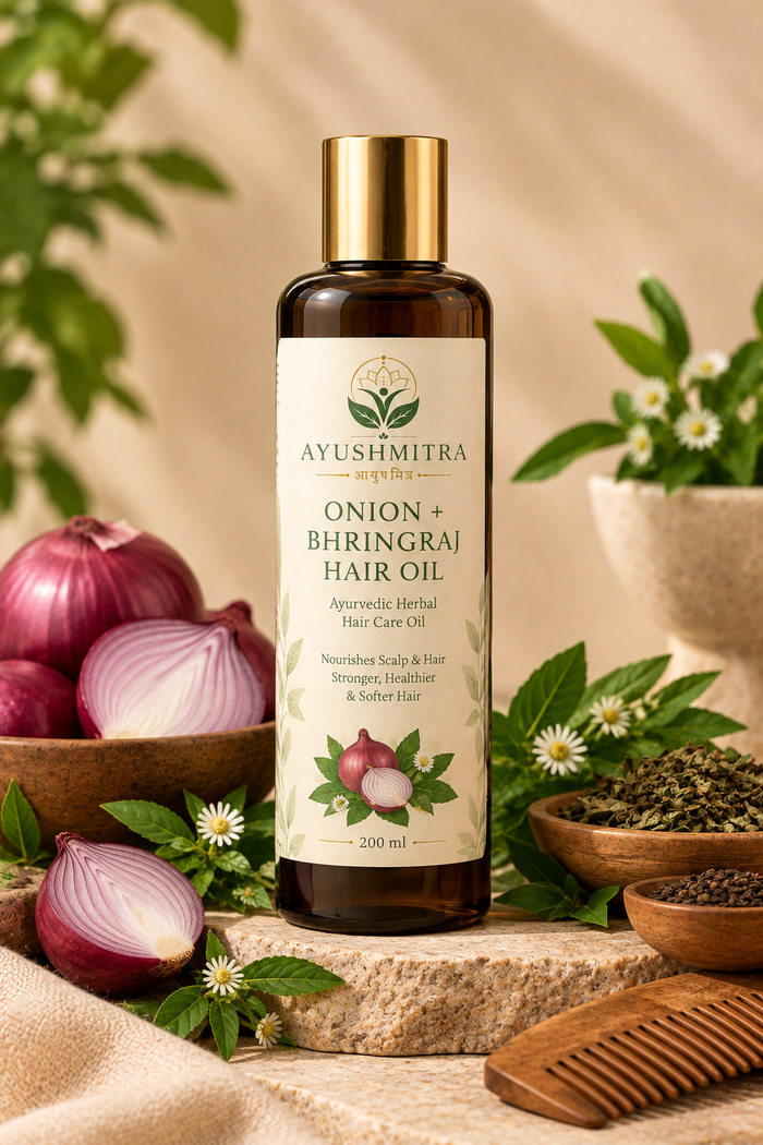 Ayushmitra Onion + Bhringraj Hair Oil | Ayurvedic Herbal Hair Care Oil