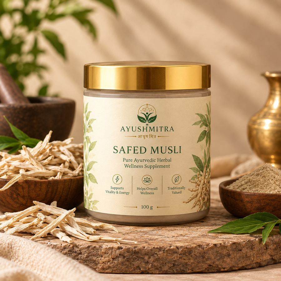 Ayushmitra Safed Musli | Pure Ayurvedic Herbal Wellness Supplement